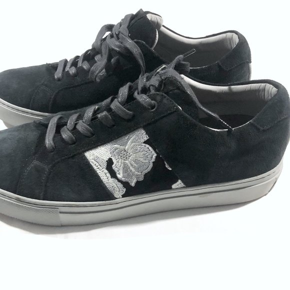 Greats Brooklyn Sneakers Shoes Flats Embroidery Black Suede US 12 Made in ITALY - Picture 6 of 10